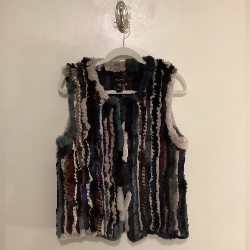 Surell Multicolor Textured Faux Fur Striped Vest – Statement Winter Layer